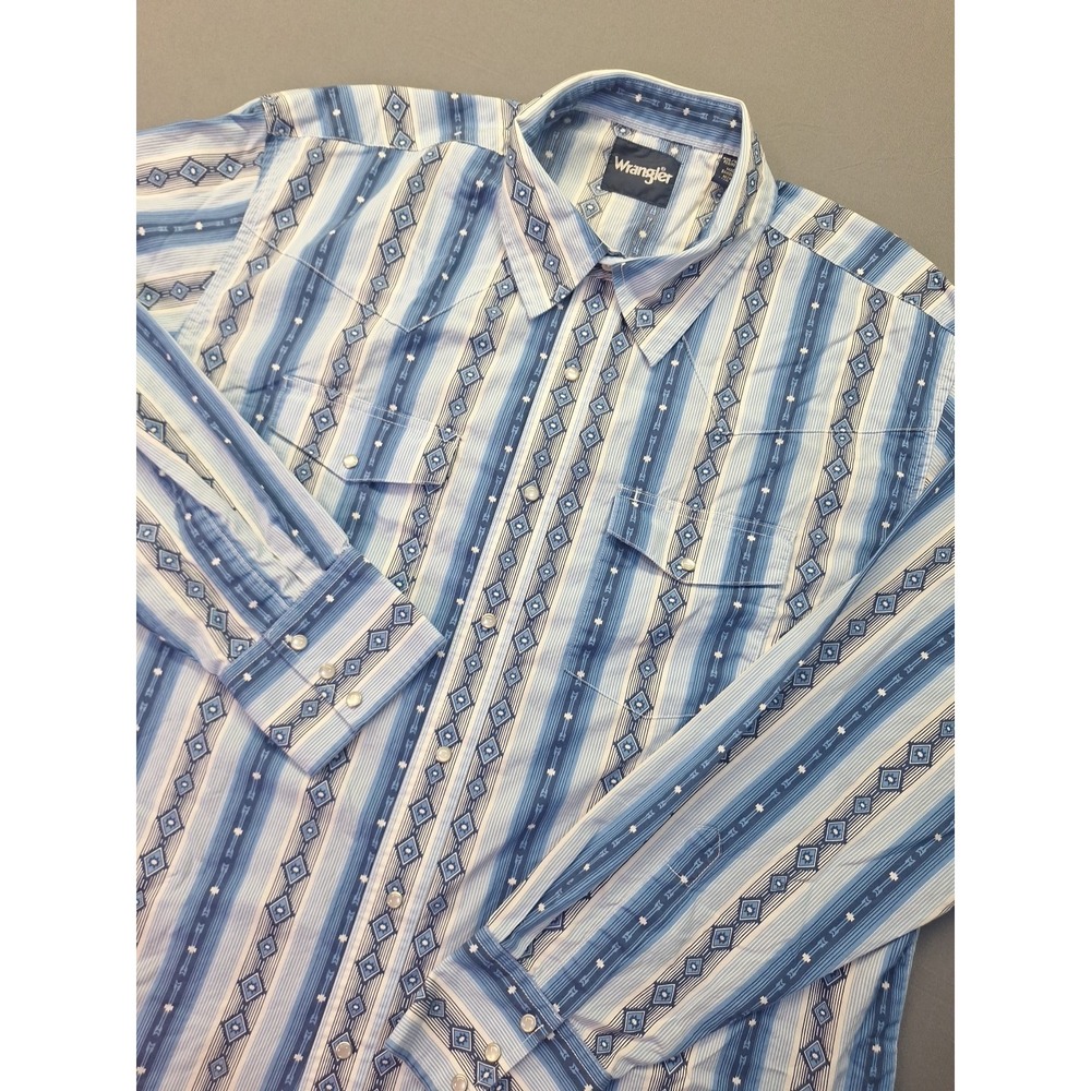 Wrangler Shirt Mens 2XL Western Pearl Snap Aztec Southwestern Cowboy Rodeo Chore